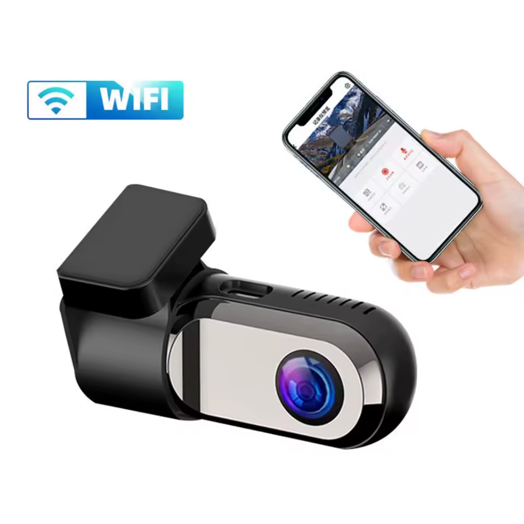 Mini caméra HD de tableau de bord – Enregistreur vidéo pour voiture avec moniteur 24h et connectivité USB/WiFi