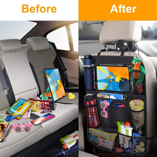 Organisateur de siège de voiture – Support de tablette, multiples poches, couverture de protection