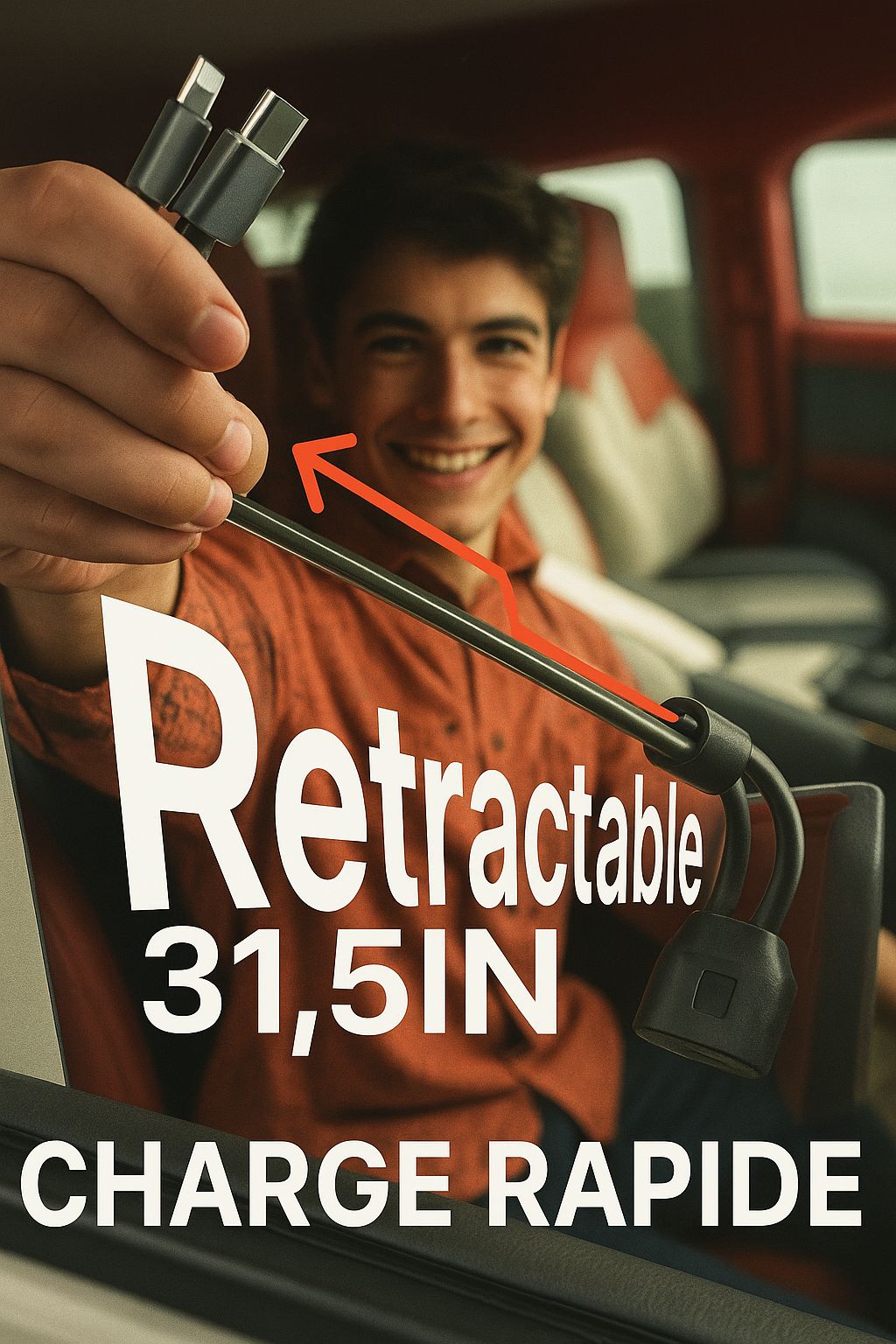 CHARGEUR DE VOITURE PUISSANT AVEC CABLE RETRACTABLE