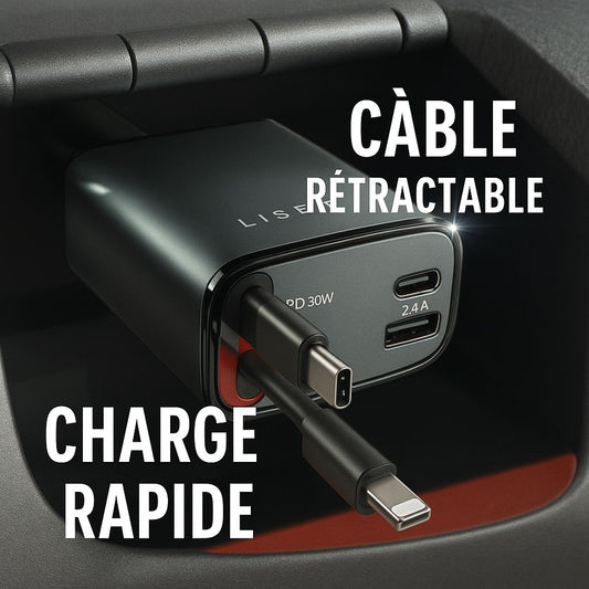 CHARGEUR DE VOITURE PUISSANT AVEC CABLE RETRACTABLE