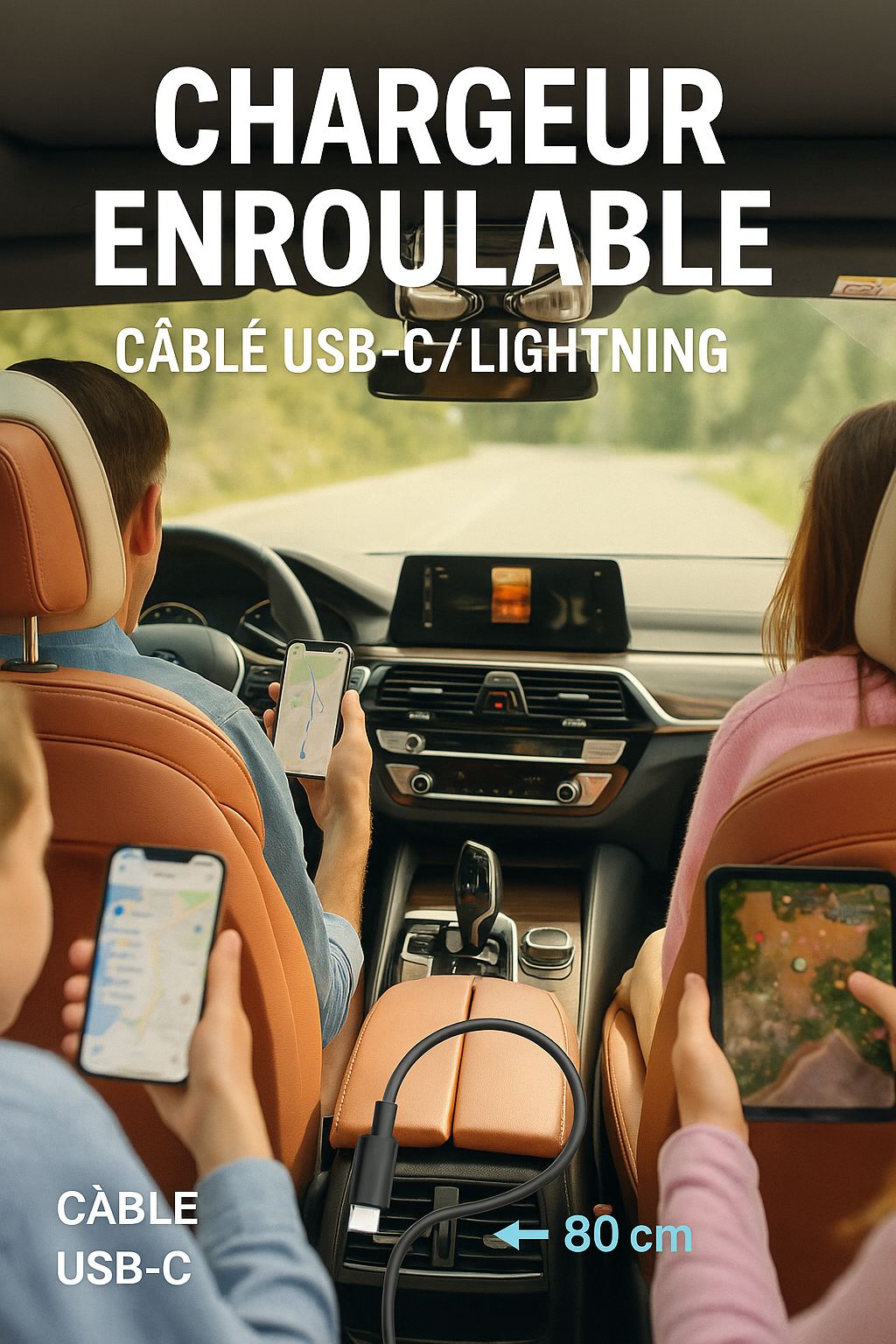 CHARGEUR DE VOITURE PUISSANT AVEC CABLE RETRACTABLE