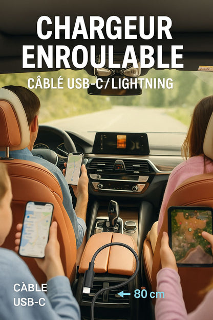 CHARGEUR DE VOITURE PUISSANT AVEC CABLE RETRACTABLE